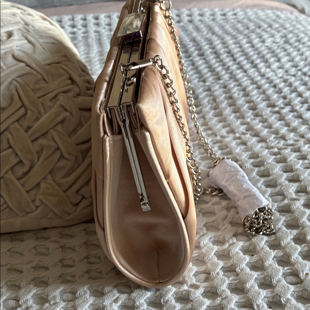 Charming Champagne Organza Clutch with Chain Strap NWT - Picture 8 of 12